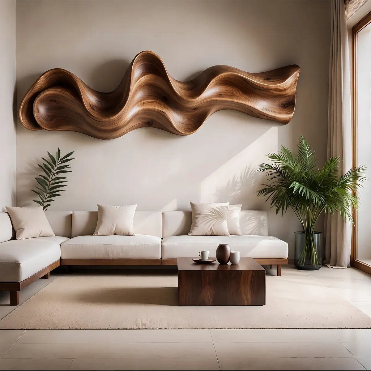 Abstract Wave Wood Wall Art | Organic Sculptural Wooden Wall Decor for Modern Living Room, Bedroom & Office TT006-6514