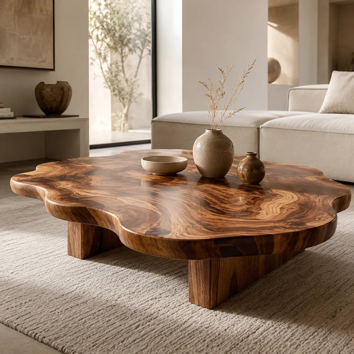 Handcrafted Solid Wood Live Edge Coffee Table with Organic Top TT006-9443