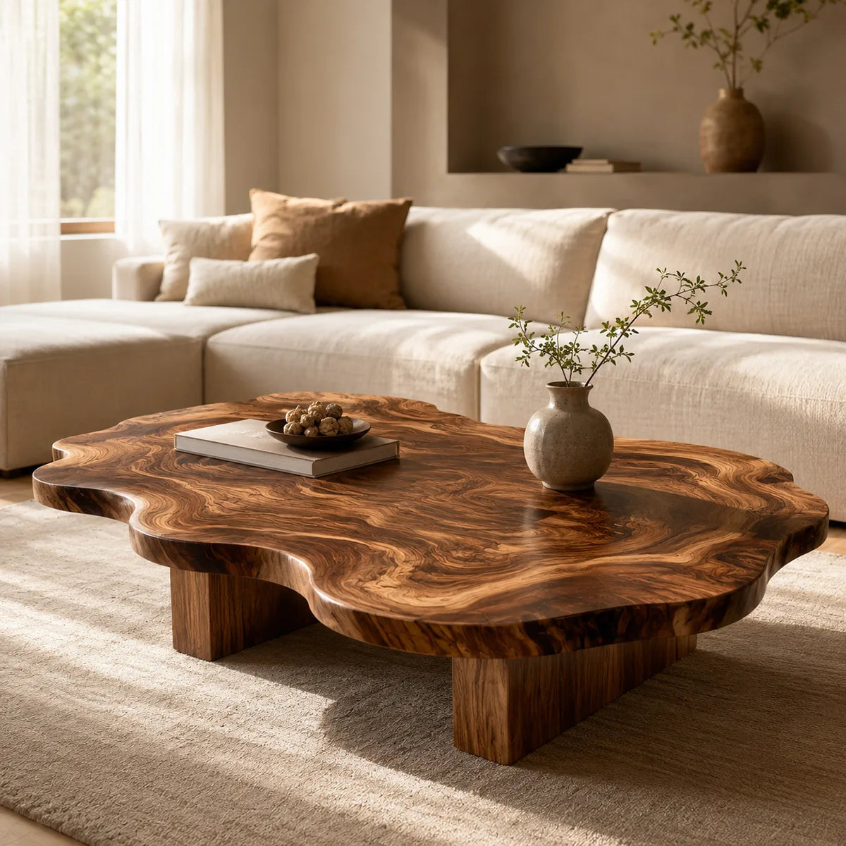 Handcrafted Solid Wood Live Edge Coffee Table with Organic Top TT006-9443