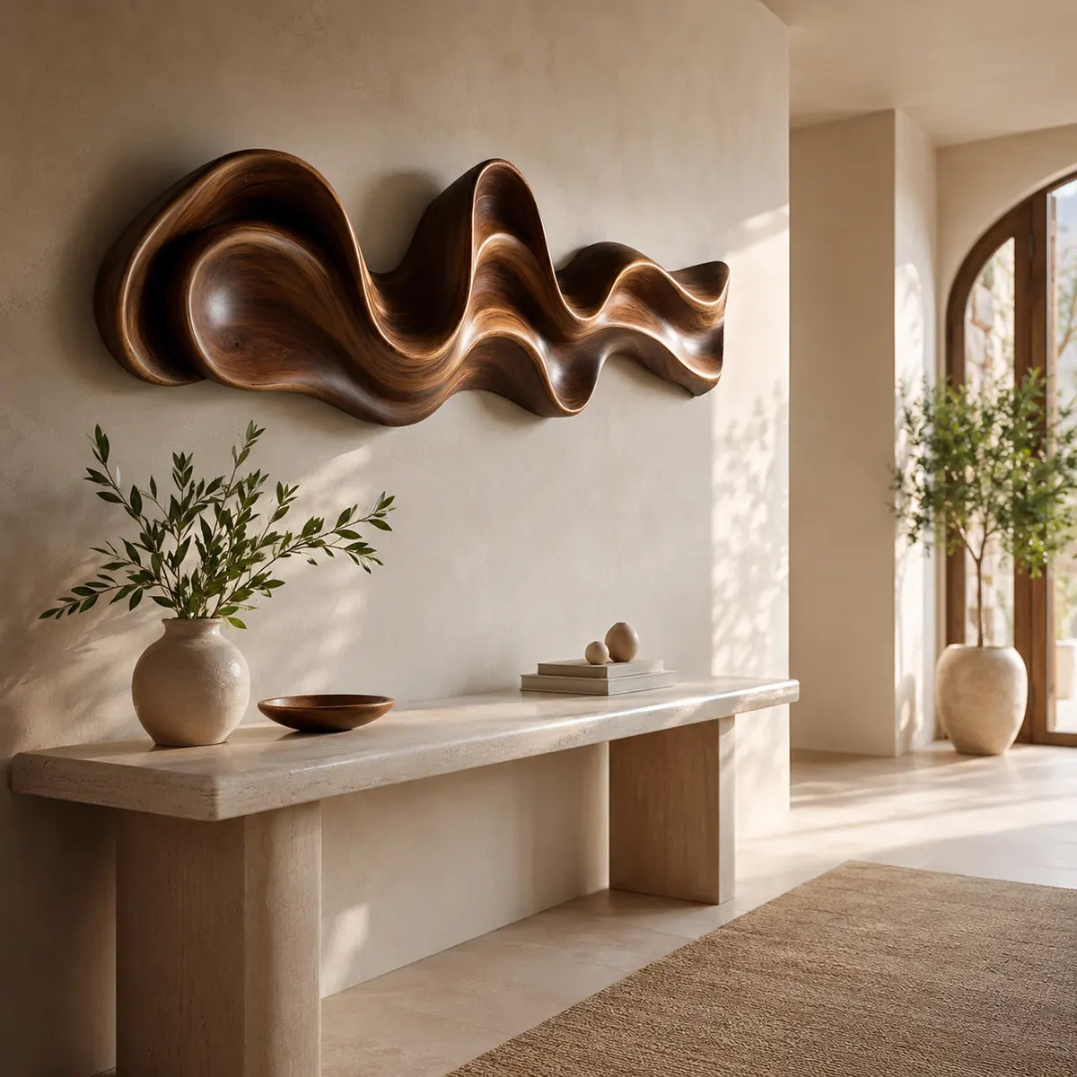 Abstract Wave Wood Wall Art | Organic Sculptural Wooden Wall Decor for Modern Living Room, Bedroom & Office TT006-6514