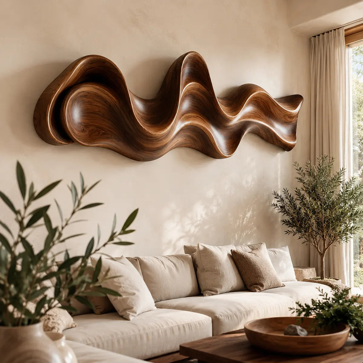 Abstract Wave Wood Wall Art | Organic Sculptural Wooden Wall Decor for Modern Living Room, Bedroom & Office TT006-6514