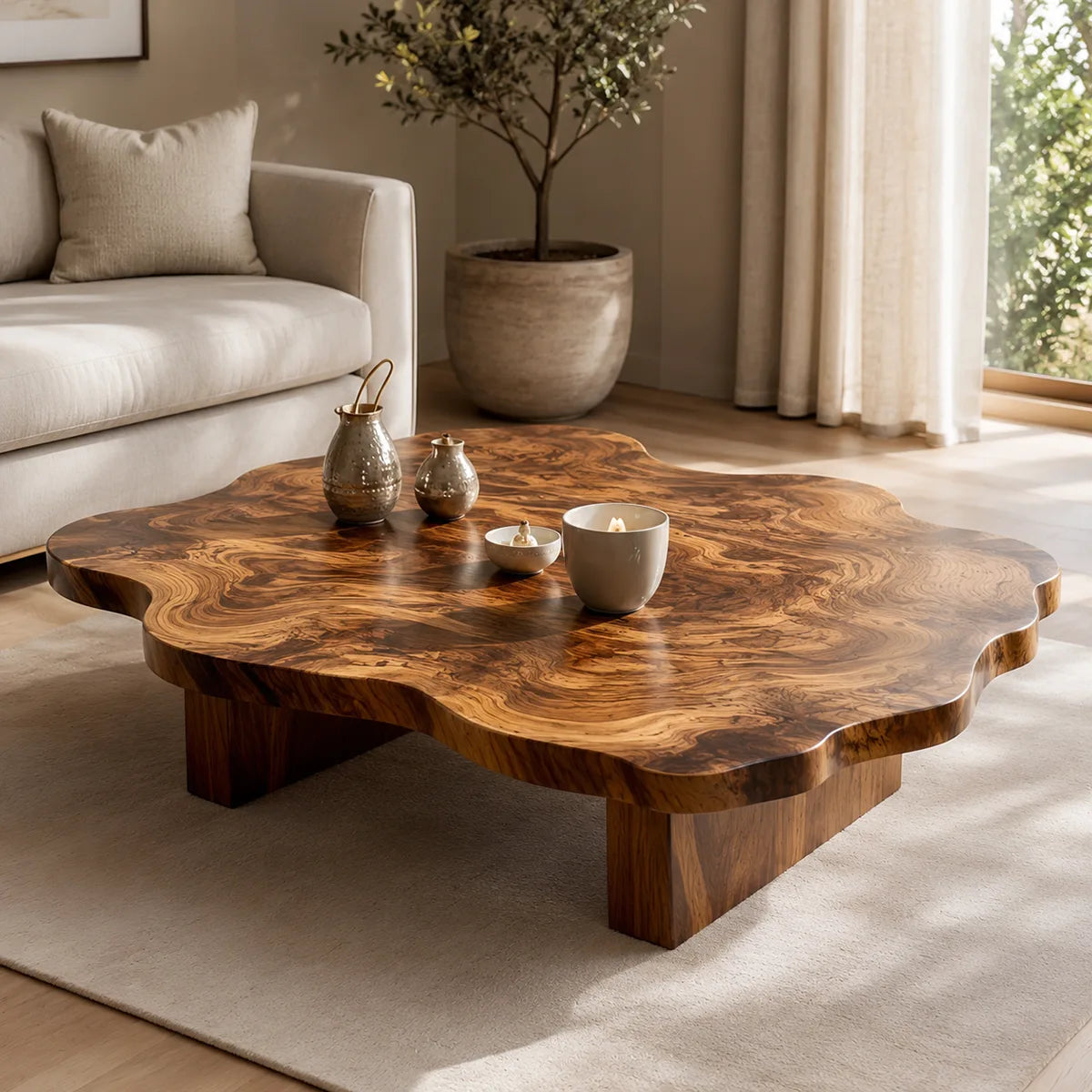Handcrafted Solid Wood Live Edge Coffee Table with Organic Top TT006-9443