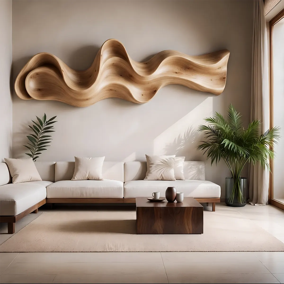 Abstract Wave Wood Wall Art | Organic Sculptural Wooden Wall Decor for Modern Living Room, Bedroom & Office TT006-6514