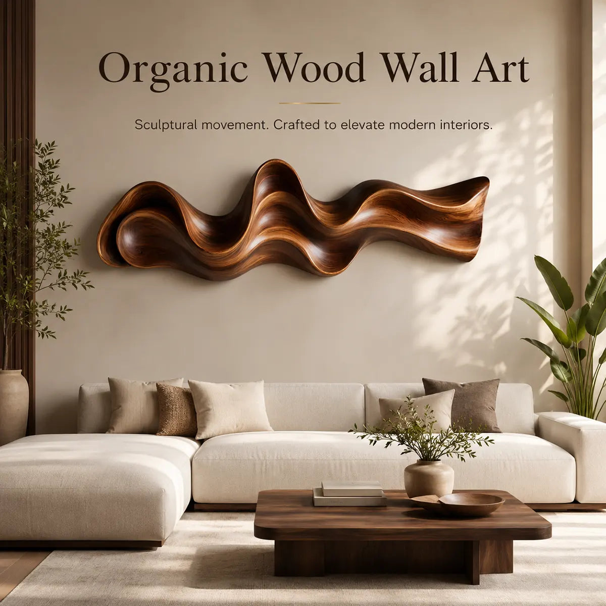 Abstract Wave Wood Wall Art | Organic Sculptural Wooden Wall Decor for Modern Living Room, Bedroom & Office TT006-6514