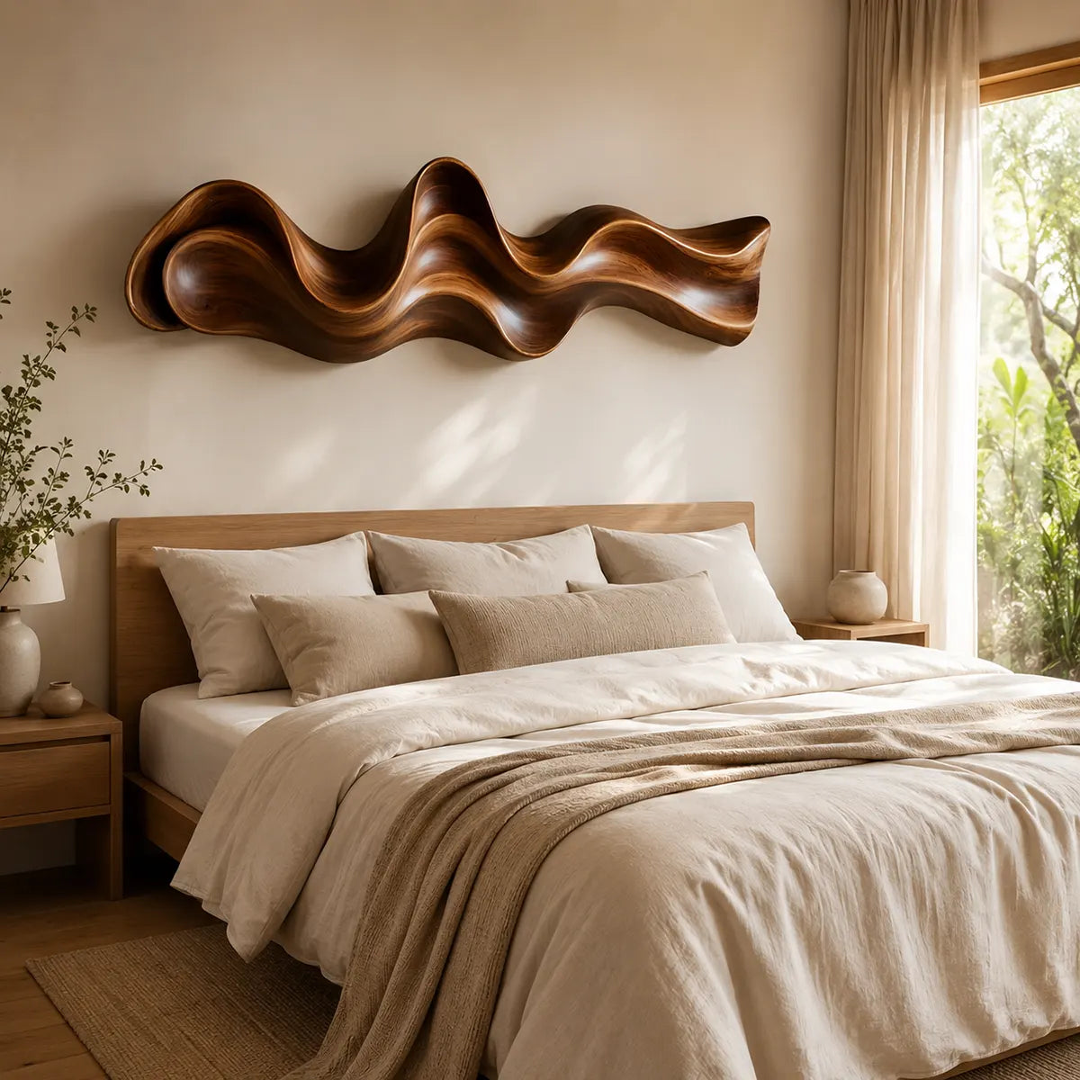 Abstract Wave Wood Wall Art | Organic Sculptural Wooden Wall Decor for Modern Living Room, Bedroom & Office TT006-6514