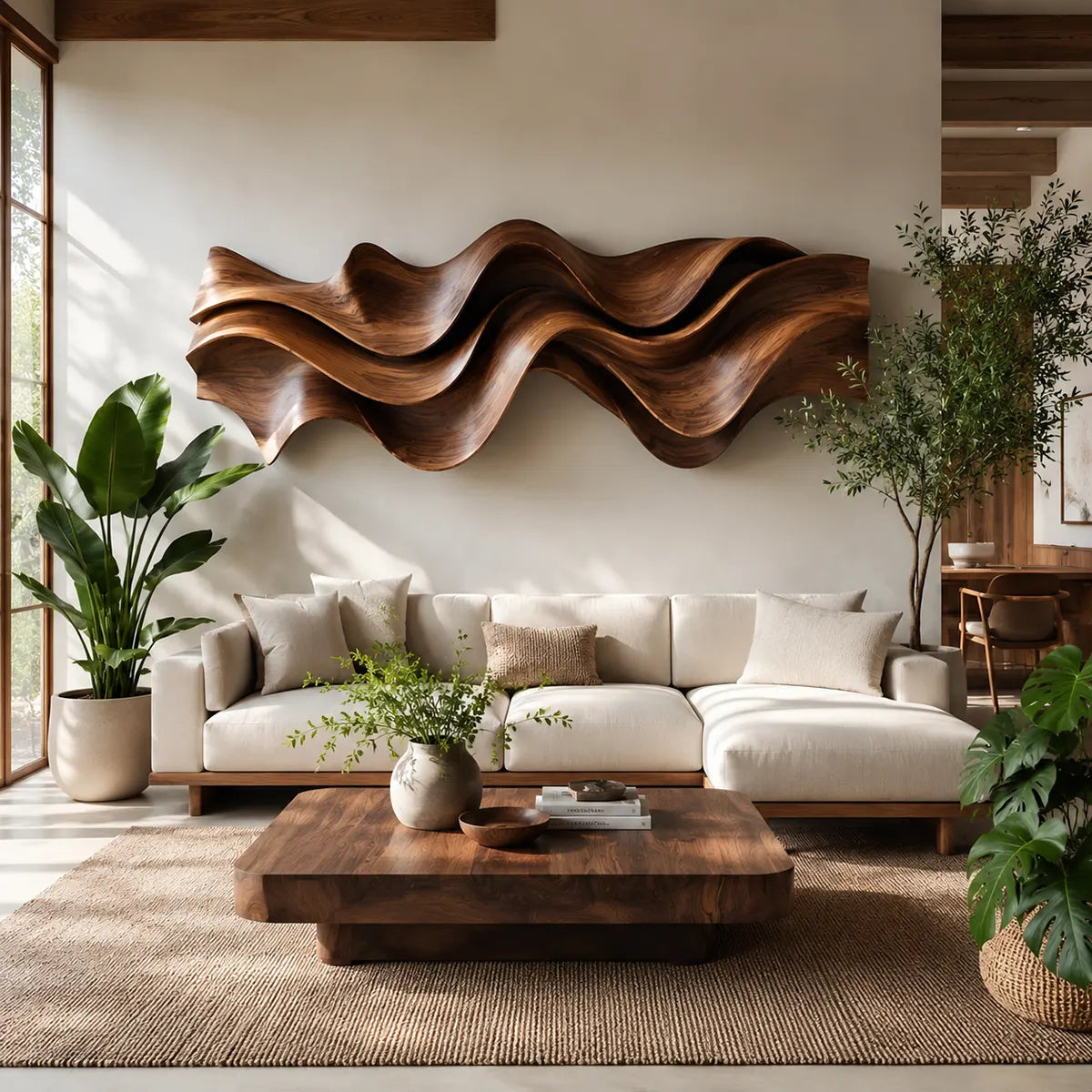 Abstract Wave Wood Wall Art | Large 3D Sculptural Wooden Wall Decor for Modern Living Room, Bedroom & Entryway TT006-8014