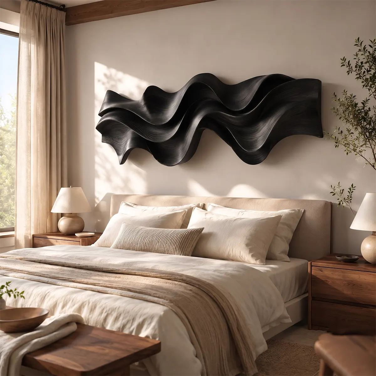 Abstract Wave Wood Wall Art | Large 3D Sculptural Wooden Wall Decor for Modern Living Room, Bedroom & Entryway TT006-8014