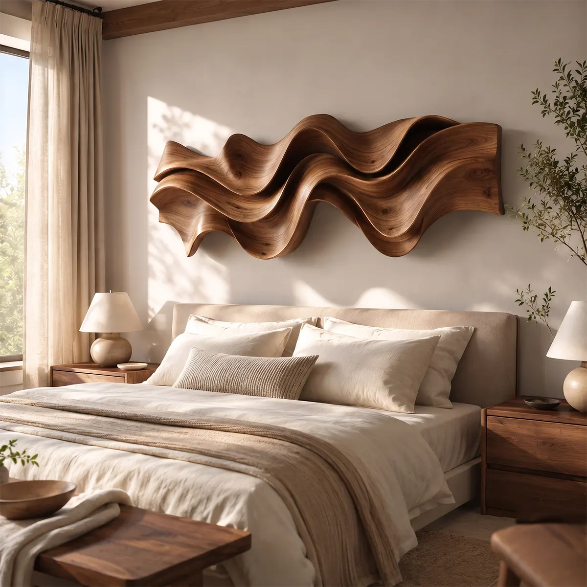 Abstract Wave Wood Wall Art | Large 3D Sculptural Wooden Wall Decor for Modern Living Room, Bedroom & Entryway TT006-8014