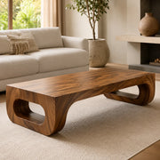Modern Solid Wood Coffee Table with Sculptural Waterfall Legs TT006-3447