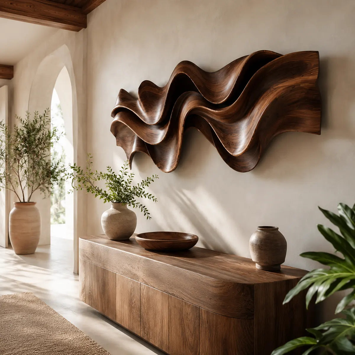 Abstract Wave Wood Wall Art | Large 3D Sculptural Wooden Wall Decor for Modern Living Room, Bedroom & Entryway TT006-8014