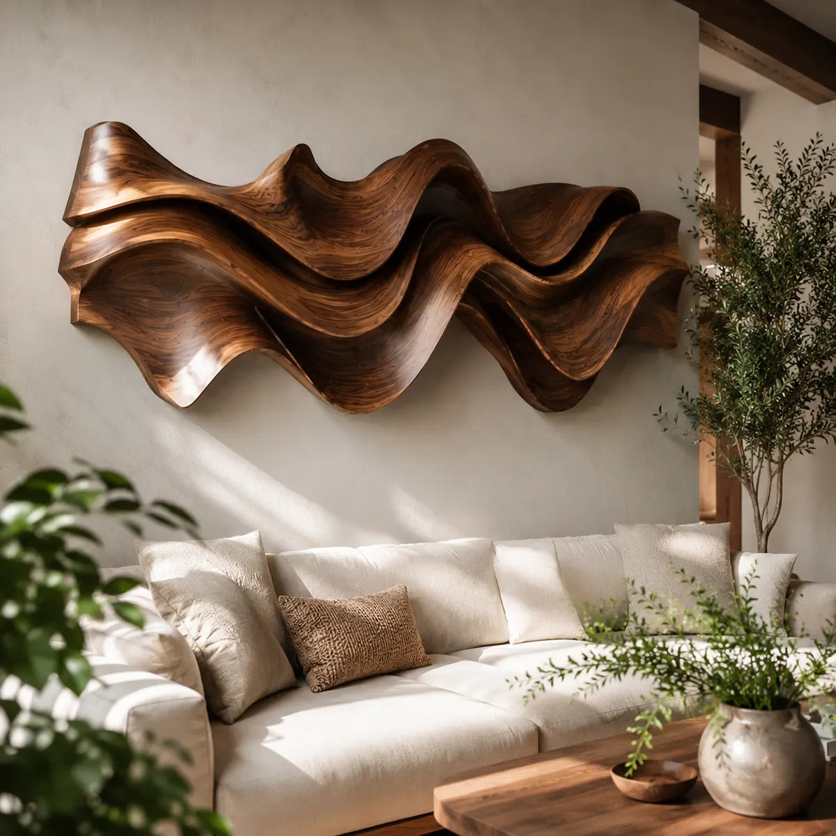 Abstract Wave Wood Wall Art | Large 3D Sculptural Wooden Wall Decor for Modern Living Room, Bedroom & Entryway TT006-8014
