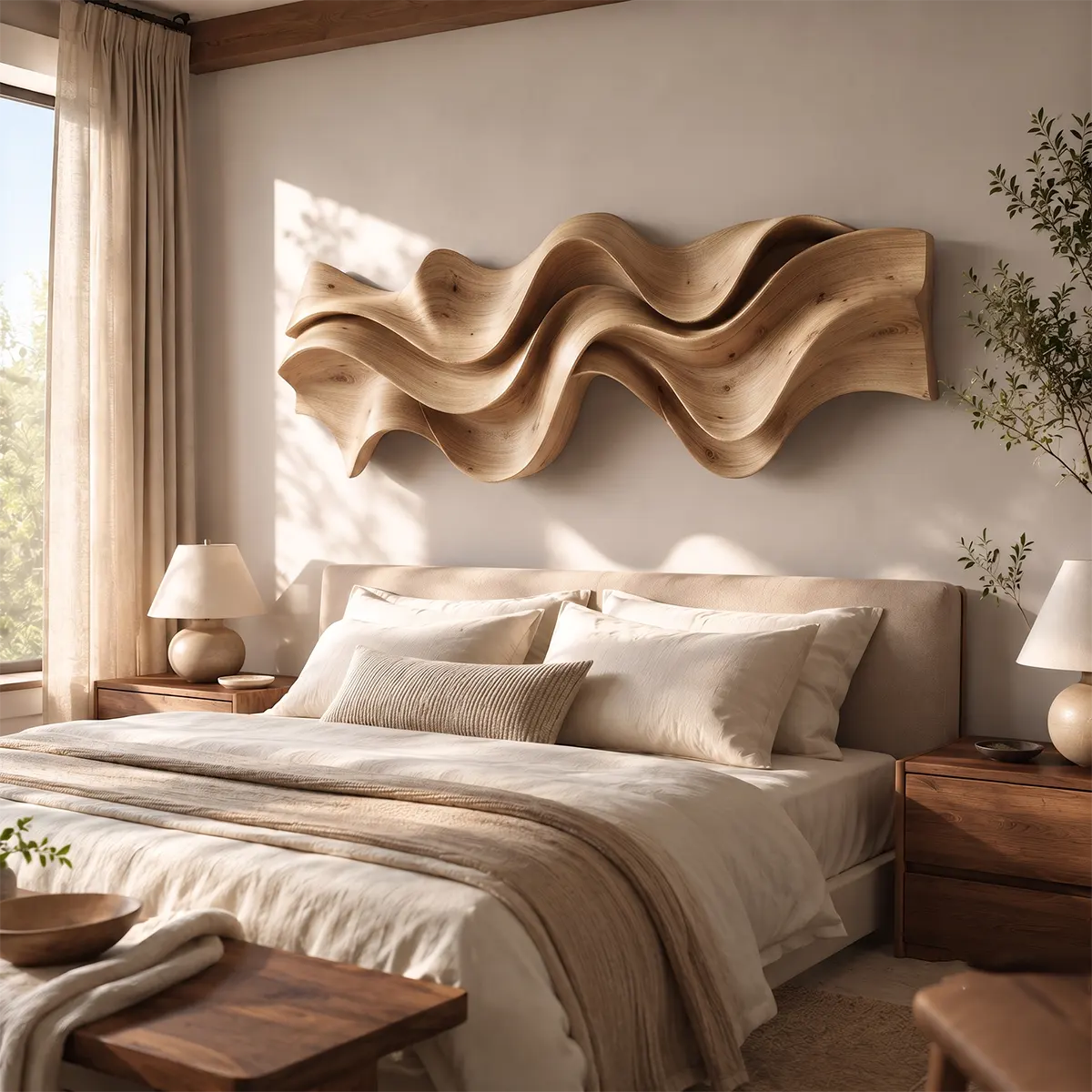 Abstract Wave Wood Wall Art | Large 3D Sculptural Wooden Wall Decor for Modern Living Room, Bedroom & Entryway TT006-8014