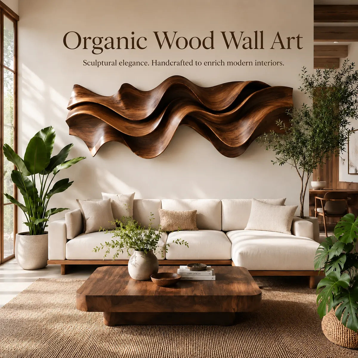 Abstract Wave Wood Wall Art | Large 3D Sculptural Wooden Wall Decor for Modern Living Room, Bedroom & Entryway TT006-8014