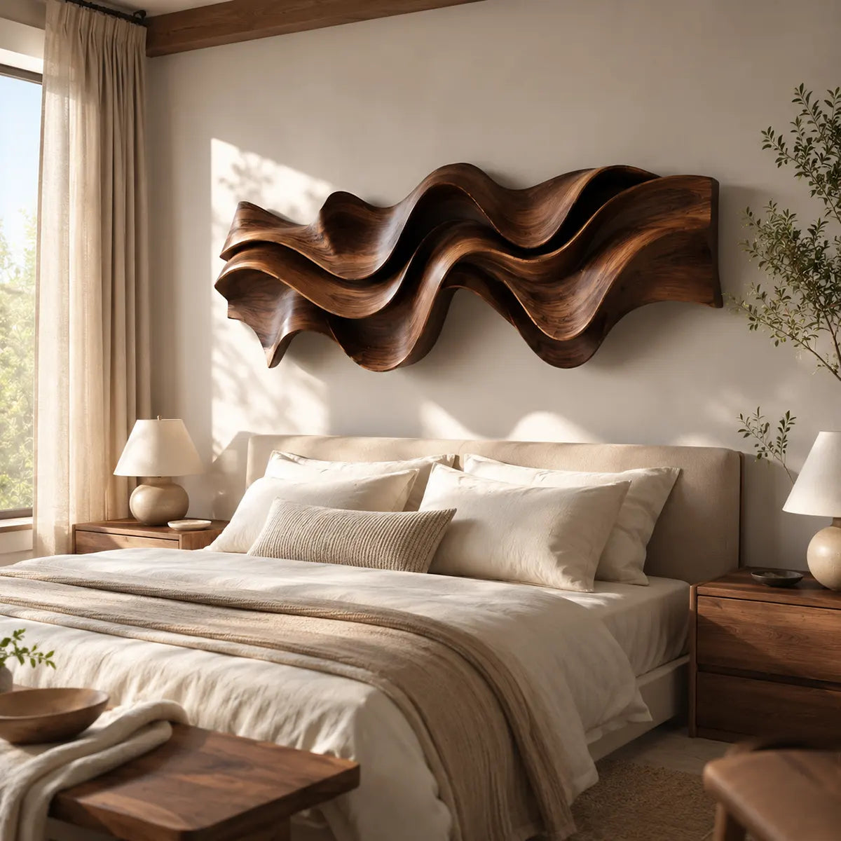 Abstract Wave Wood Wall Art | Large 3D Sculptural Wooden Wall Decor for Modern Living Room, Bedroom & Entryway TT006-8014