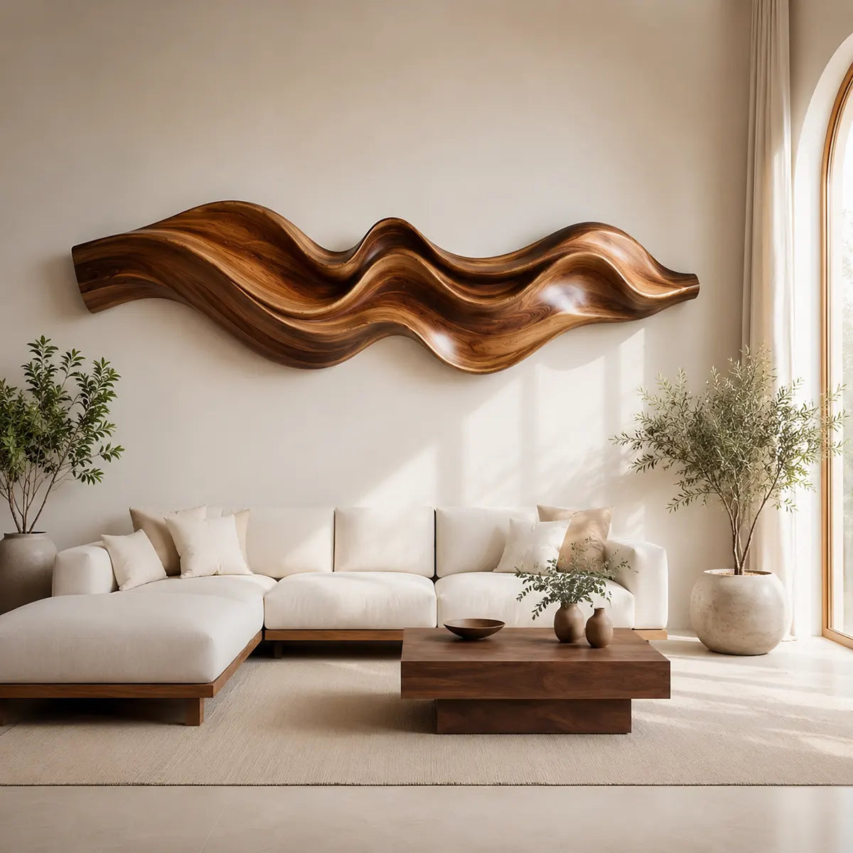 Abstract Wave Wood Wall Art | Modern Organic Sculptural Wooden Wall Decor for Modern Living Room, Bedroom & Office TT006-2793