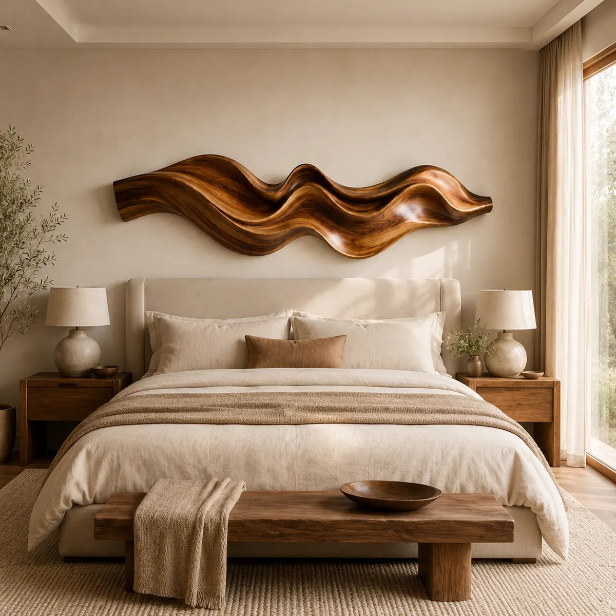 Abstract Wave Wood Wall Art | Modern Organic Sculptural Wooden Wall Decor for Modern Living Room, Bedroom & Office TT006-2793