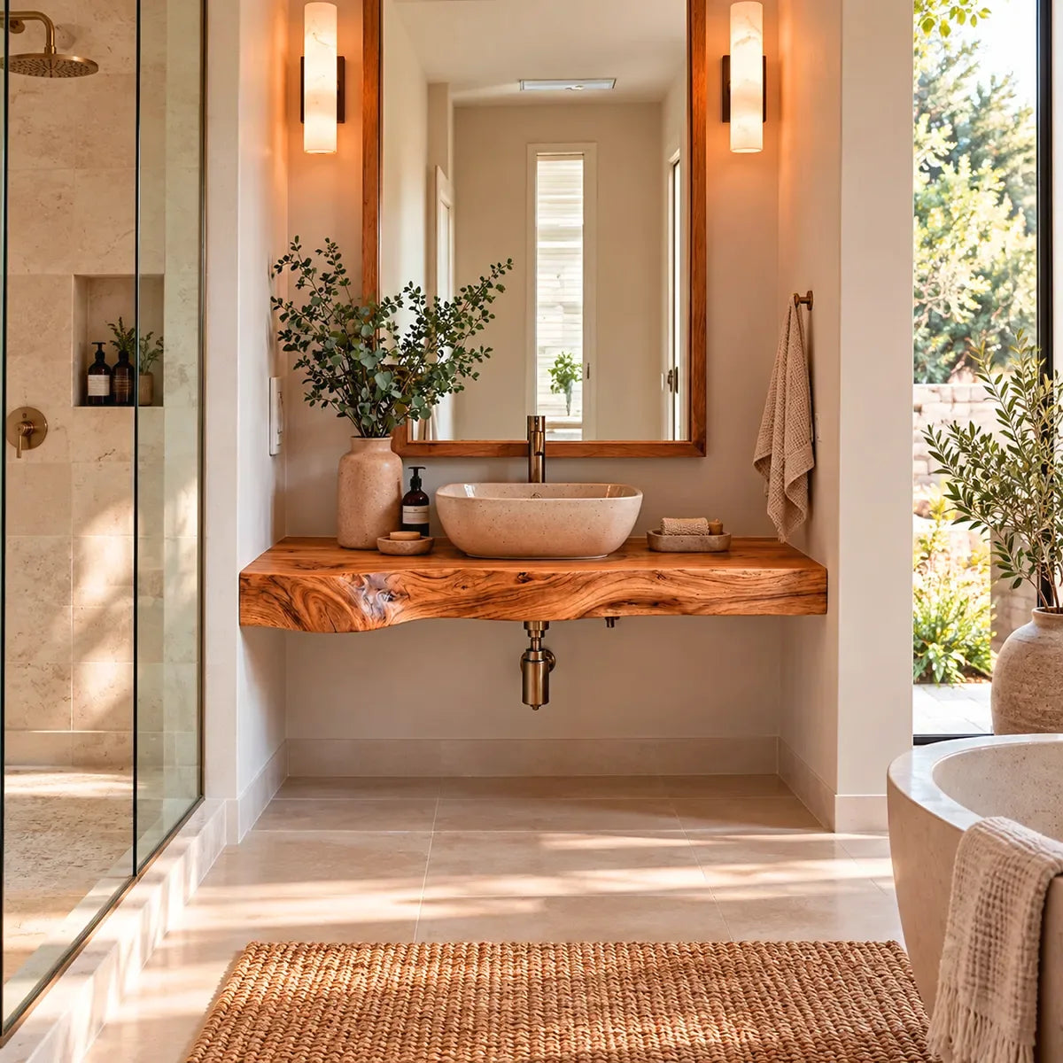 Natural Edge Floating Bathroom Vanity | Thick Wall Mounted Vanity Countertop TT006-1LLD1GS