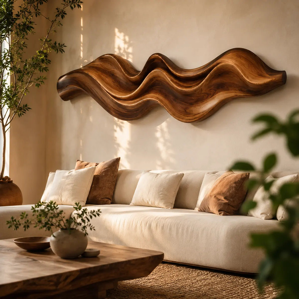 Abstract Wave Wood Wall Art | Modern Organic Sculptural Wooden Wall Decor for Modern Living Room, Bedroom & Office TT006-2793