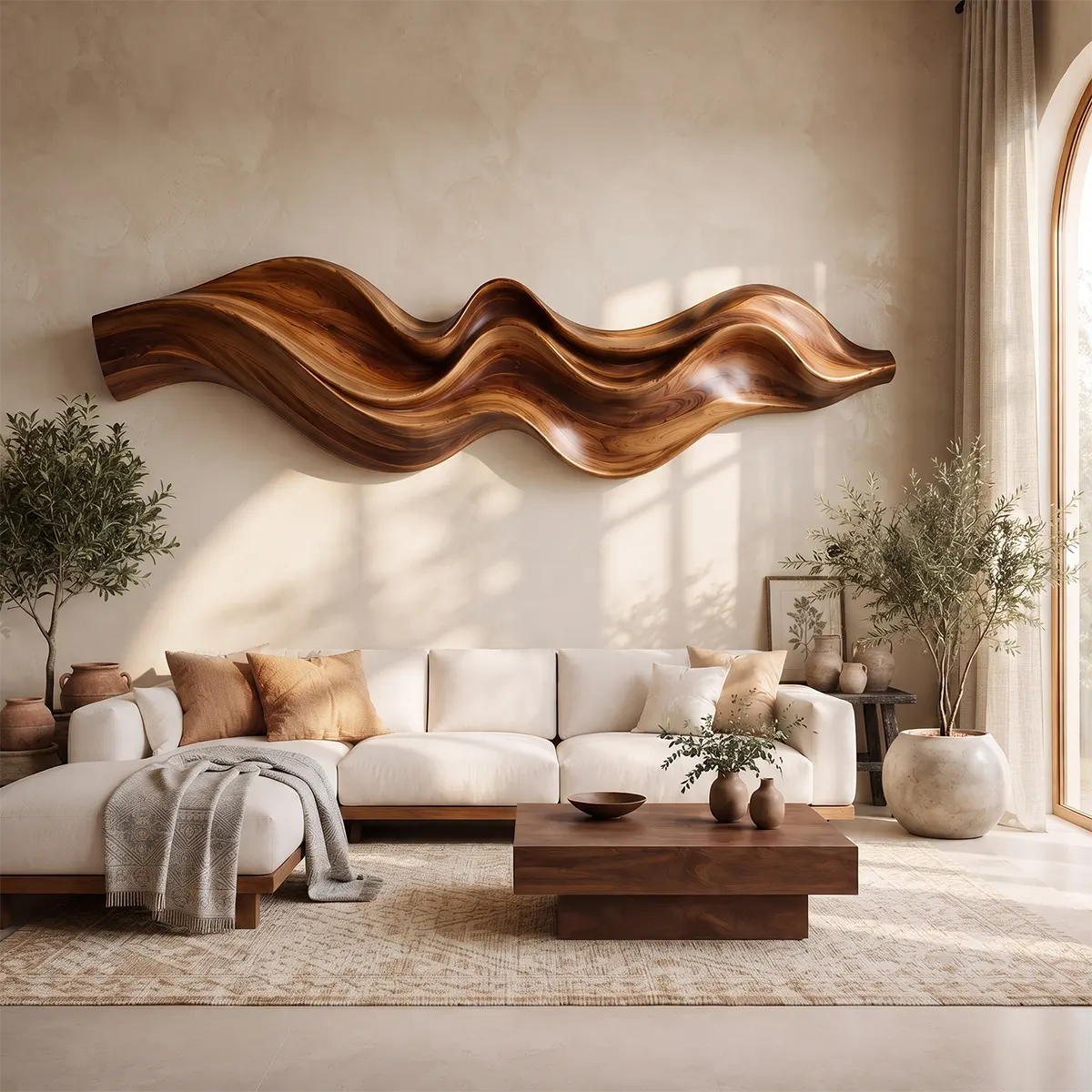 Abstract Wave Wood Wall Art | Modern Organic Sculptural Wooden Wall Decor for Modern Living Room, Bedroom & Office TT006-2793