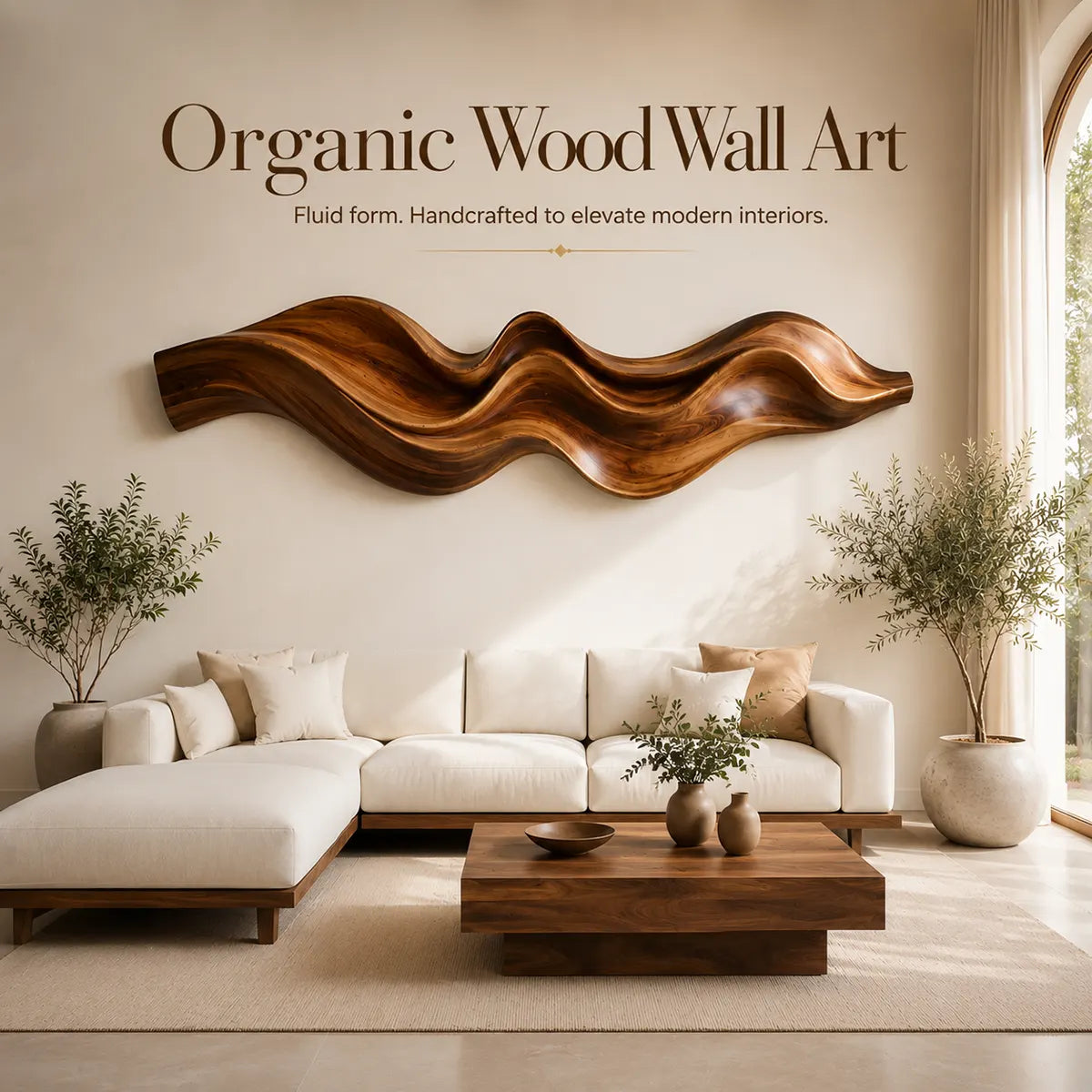 Abstract Wave Wood Wall Art | Modern Organic Sculptural Wooden Wall Decor for Modern Living Room, Bedroom & Office TT006-2793