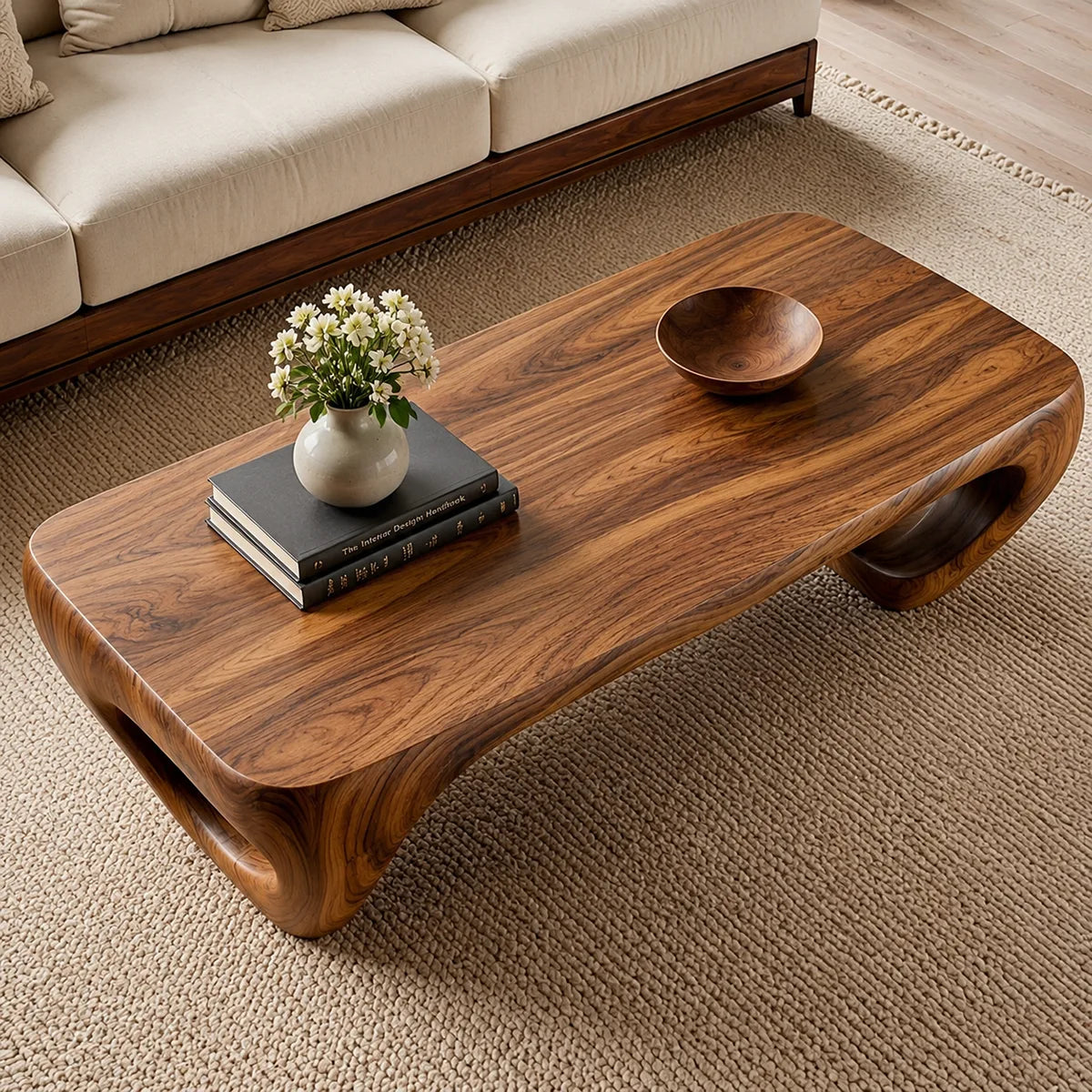 Handcrafted Solid Wood Coffee Table with Sculptural Ring Legs TT006-3444