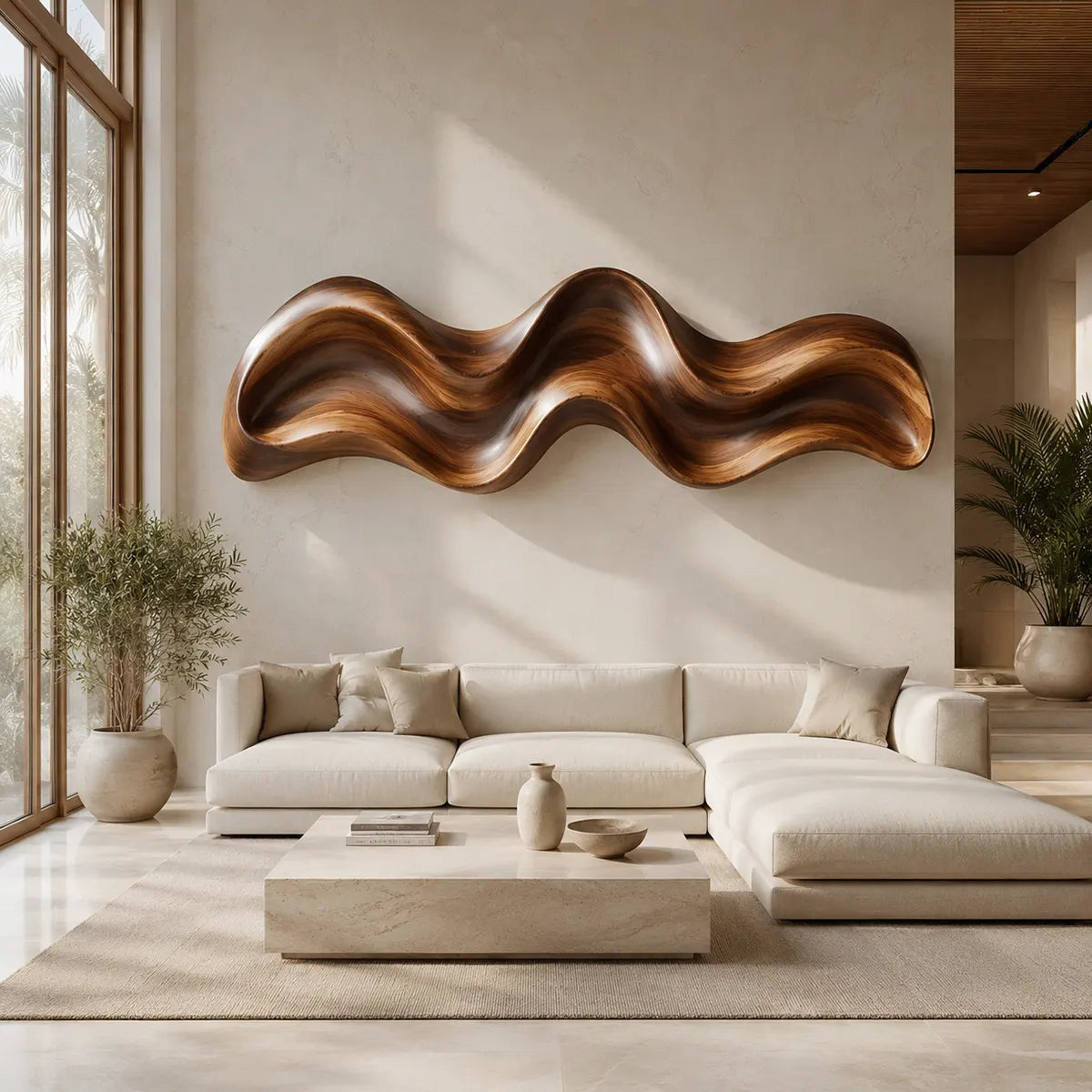 Abstract Wave Wood Wall Art | Modern Organic Sculptural Wooden Wall Decor for Living Room, Bedroom & Modern Interiors TT006-2432