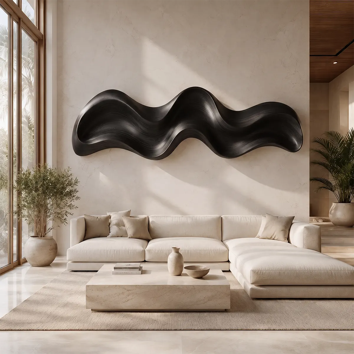 Abstract Wave Wood Wall Art | Modern Organic Sculptural Wooden Wall Decor for Living Room, Bedroom & Modern Interiors TT006-2432