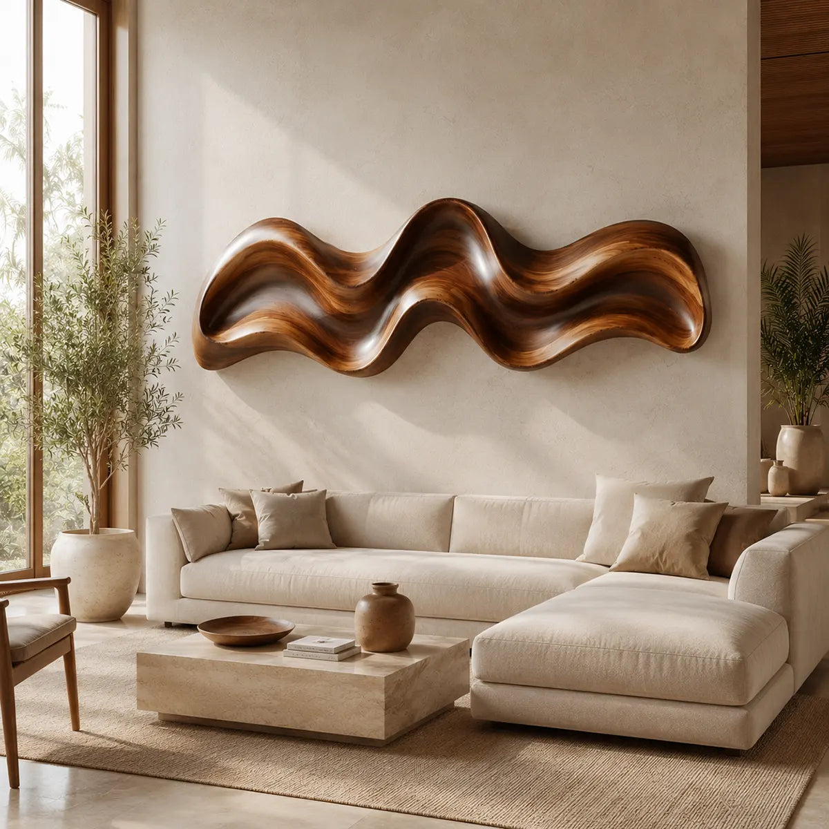 Abstract Wave Wood Wall Art | Modern Organic Sculptural Wooden Wall Decor for Living Room, Bedroom & Modern Interiors TT006-2432