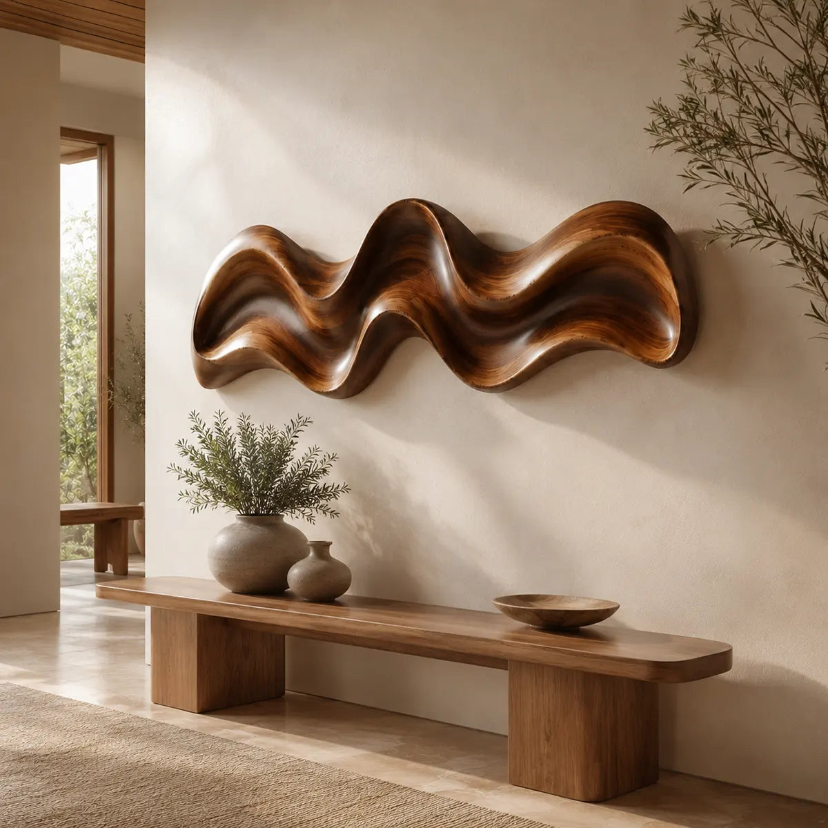 Abstract Wave Wood Wall Art | Modern Organic Sculptural Wooden Wall Decor for Living Room, Bedroom & Modern Interiors TT006-2432