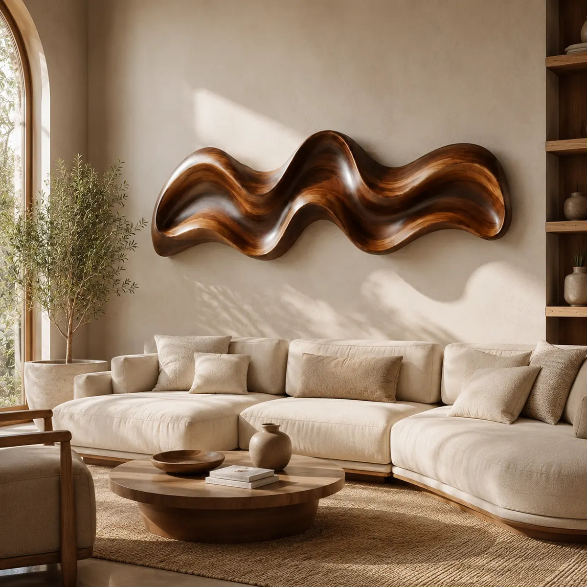 Abstract Wave Wood Wall Art | Modern Organic Sculptural Wooden Wall Decor for Living Room, Bedroom & Modern Interiors TT006-2432