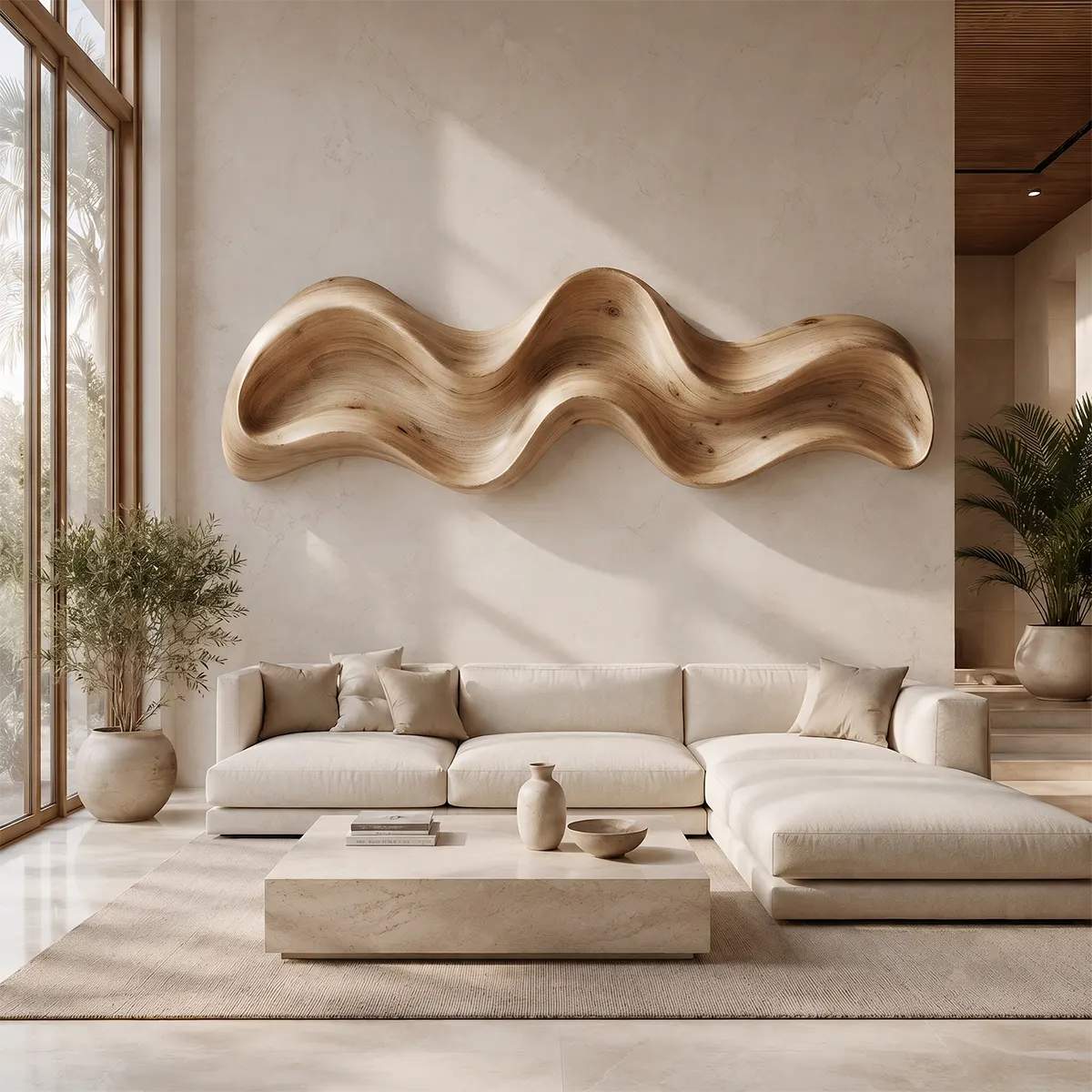 Abstract Wave Wood Wall Art | Modern Organic Sculptural Wooden Wall Decor for Living Room, Bedroom & Modern Interiors TT006-2432