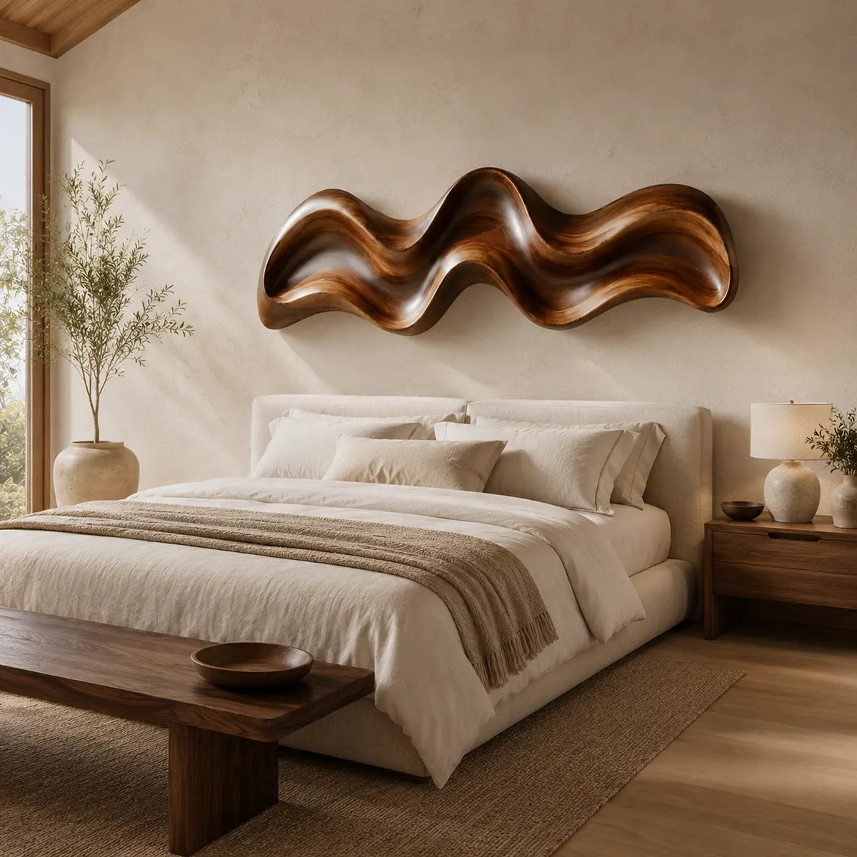 Abstract Wave Wood Wall Art | Modern Organic Sculptural Wooden Wall Decor for Living Room, Bedroom & Modern Interiors TT006-2432