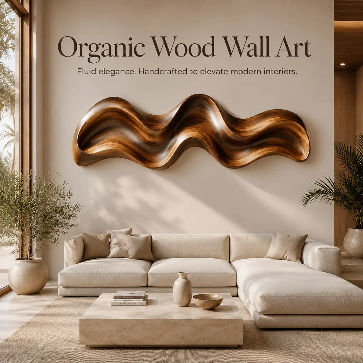 Abstract Wave Wood Wall Art | Modern Organic Sculptural Wooden Wall Decor for Living Room, Bedroom & Modern Interiors TT006-2432