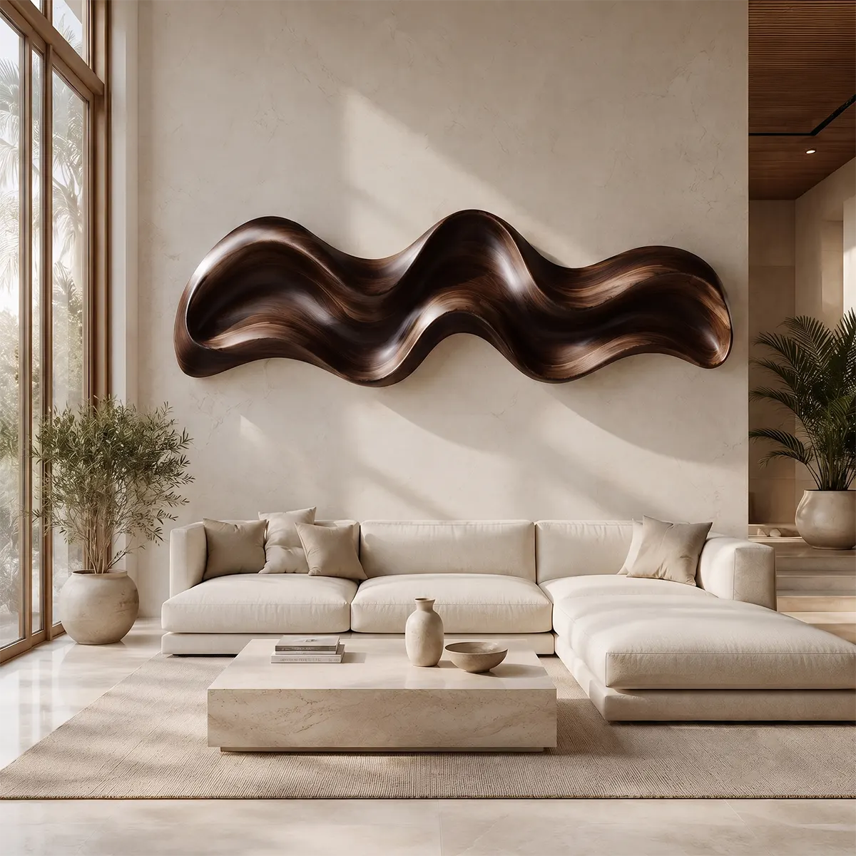Abstract Wave Wood Wall Art | Modern Organic Sculptural Wooden Wall Decor for Living Room, Bedroom & Modern Interiors TT006-2432