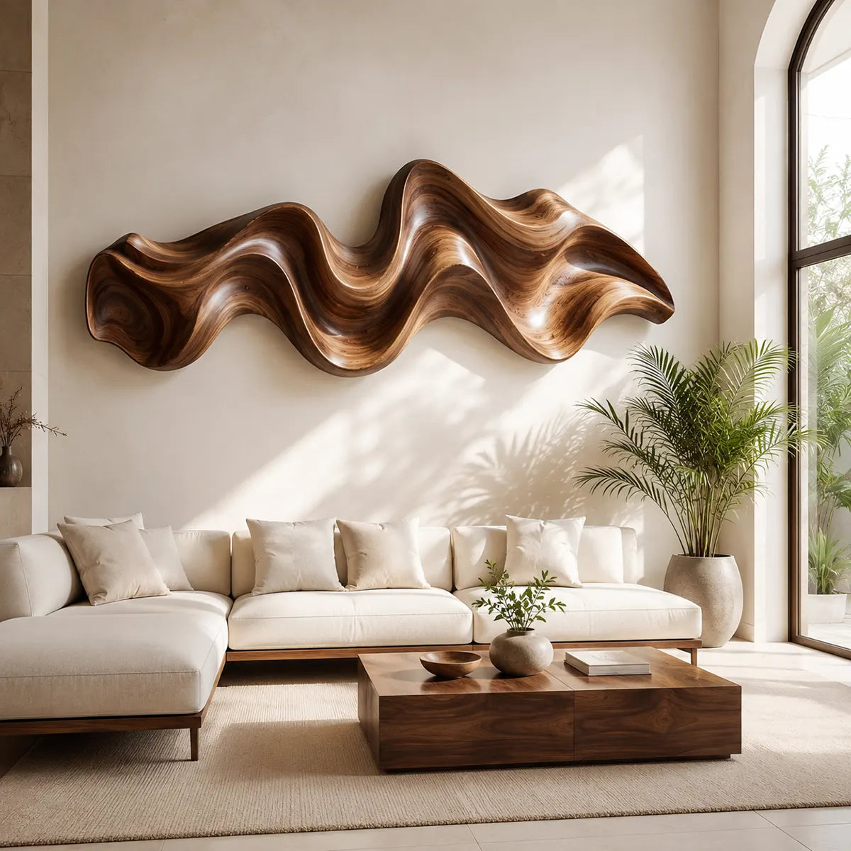 Abstract Wave Wood Wall Art | Modern 3D Organic Wooden Wall Decor for Living Room, Bedroom & Modern Interiors TT006-4197