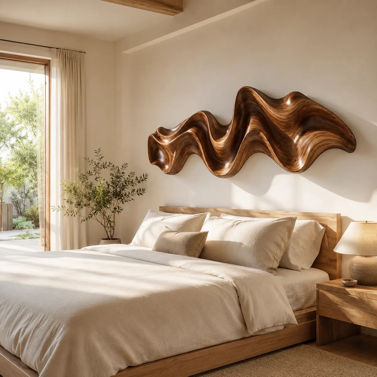 Abstract Wave Wood Wall Art | Modern 3D Organic Wooden Wall Decor for Living Room, Bedroom & Modern Interiors TT006-4197
