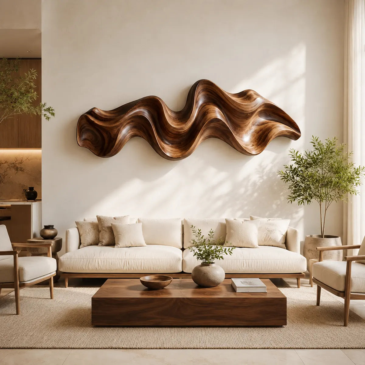 Abstract Wave Wood Wall Art | Modern 3D Organic Wooden Wall Decor for Living Room, Bedroom & Modern Interiors TT006-4197