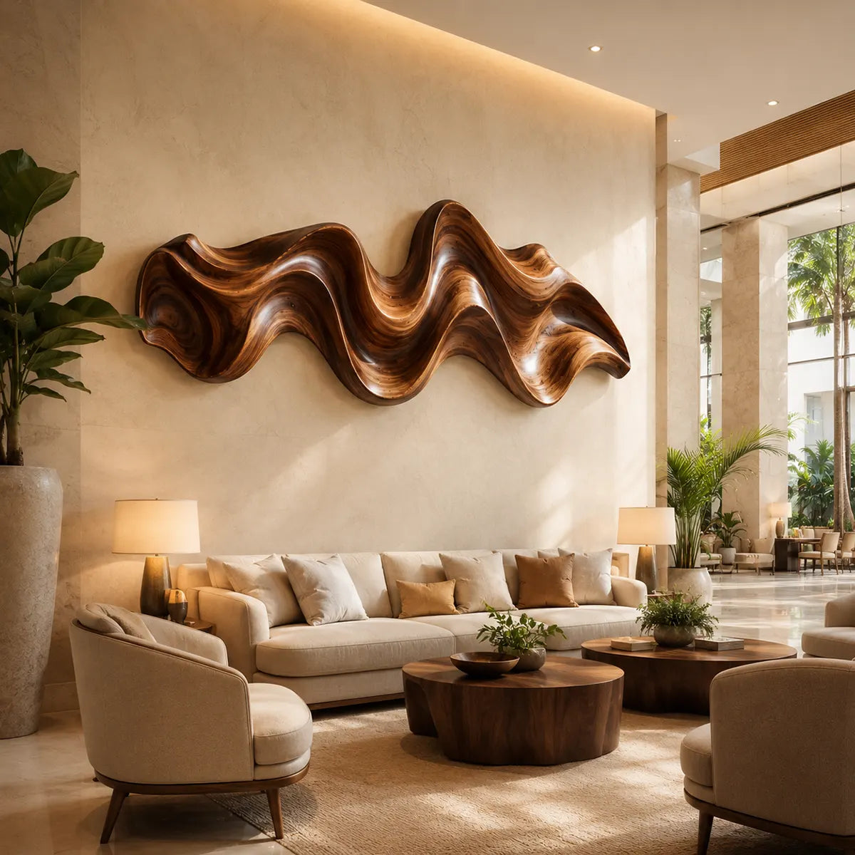Abstract Wave Wood Wall Art | Modern 3D Organic Wooden Wall Decor for Living Room, Bedroom & Modern Interiors TT006-4197