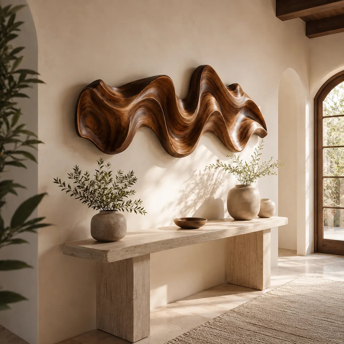 Abstract Wave Wood Wall Art | Modern 3D Organic Wooden Wall Decor for Living Room, Bedroom & Modern Interiors TT006-4197