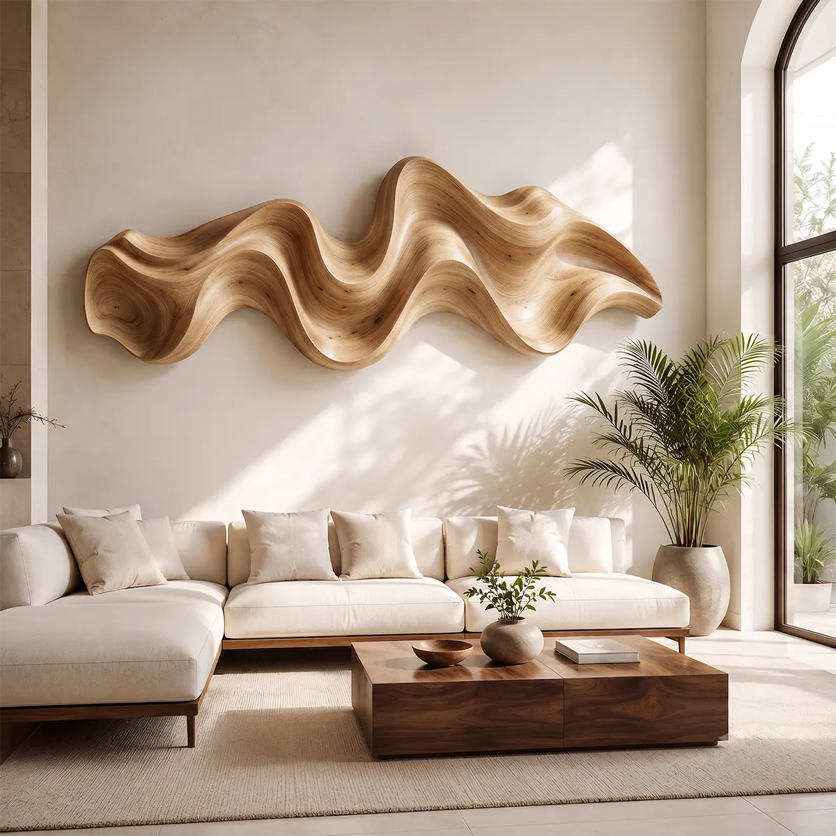 Abstract Wave Wood Wall Art | Modern 3D Organic Wooden Wall Decor for Living Room, Bedroom & Modern Interiors TT006-4197