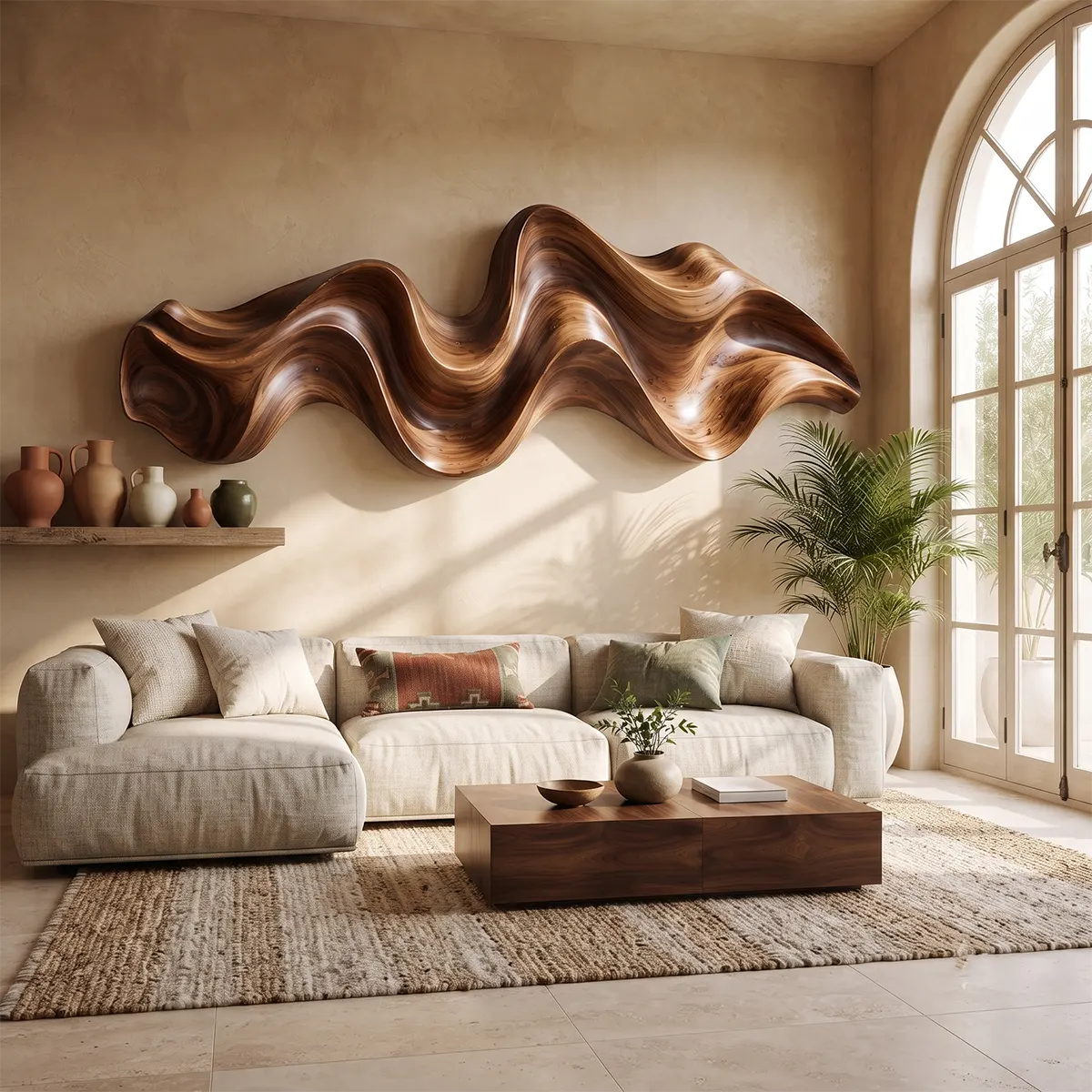 Abstract Wave Wood Wall Art | Modern 3D Organic Wooden Wall Decor for Living Room, Bedroom & Modern Interiors TT006-4197