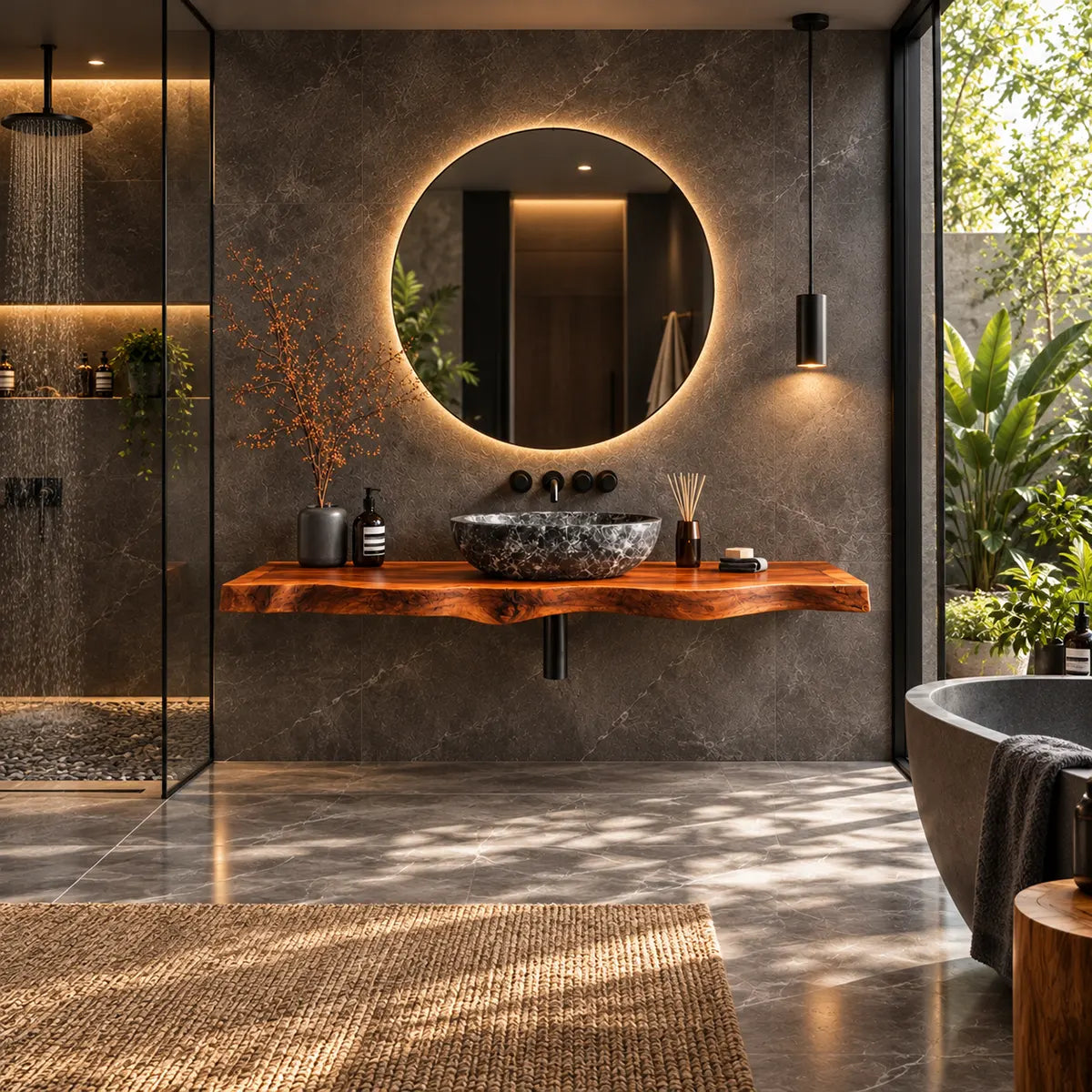 Organic Live Edge Floating Bathroom Vanity | Wall Mounted Vanity Countertop TT006-1ILY3CH