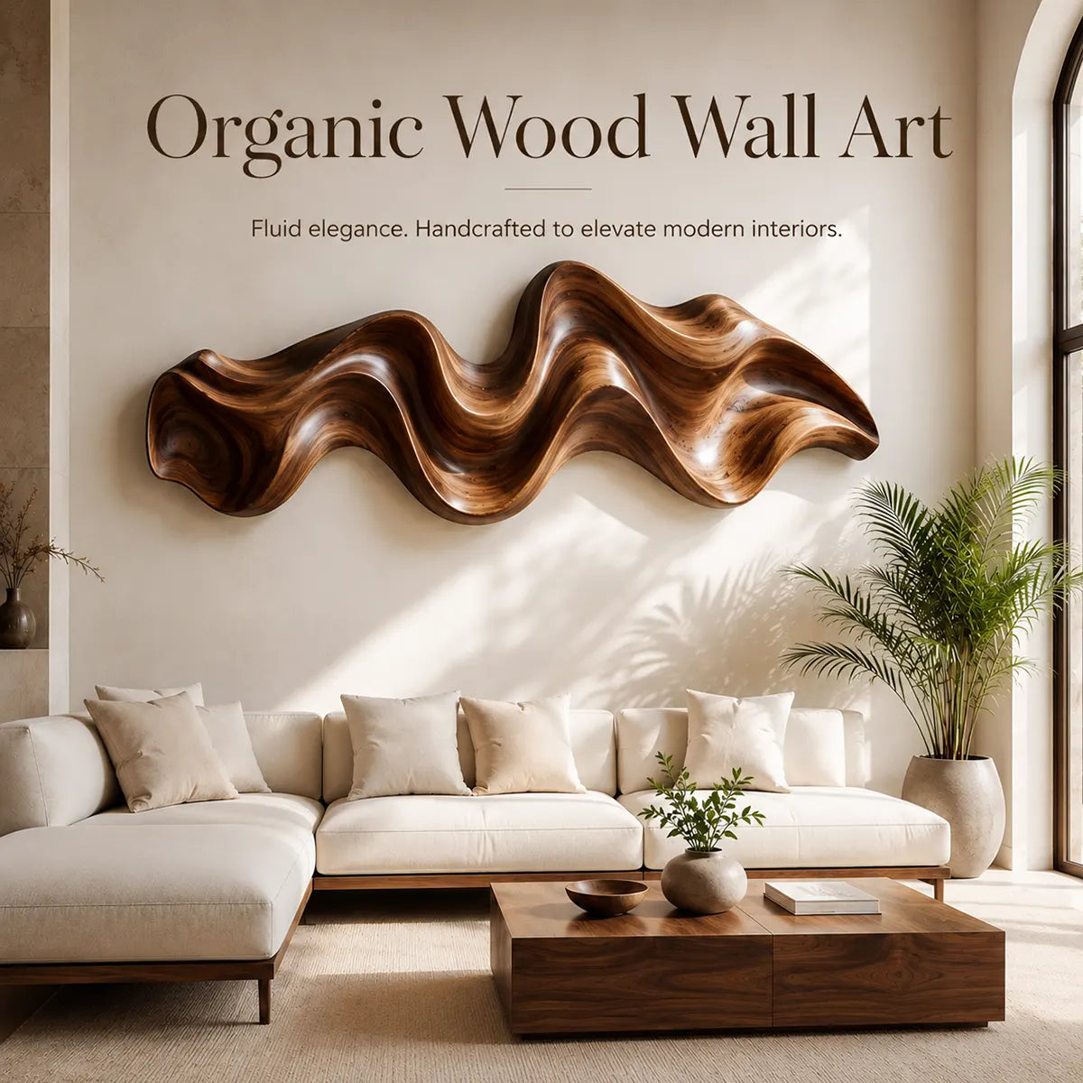 Abstract Wave Wood Wall Art | Modern 3D Organic Wooden Wall Decor for Living Room, Bedroom & Modern Interiors TT006-4197