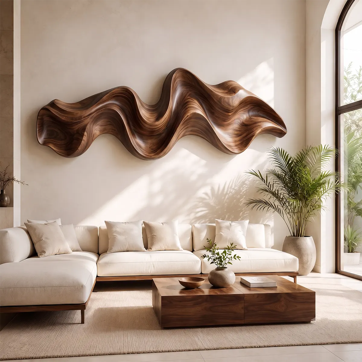 Abstract Wave Wood Wall Art | Modern 3D Organic Wooden Wall Decor for Living Room, Bedroom & Modern Interiors TT006-4197