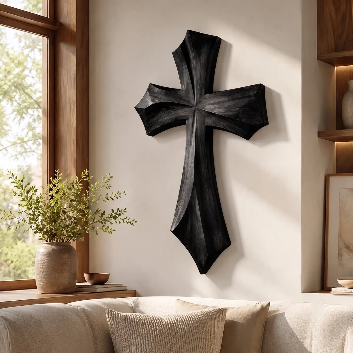 Wooden Cross Wall Art | Hand-Carved Christian Cross Wall Decor for Living Room, Prayer Room & Farmhouse Home TT006-4833
