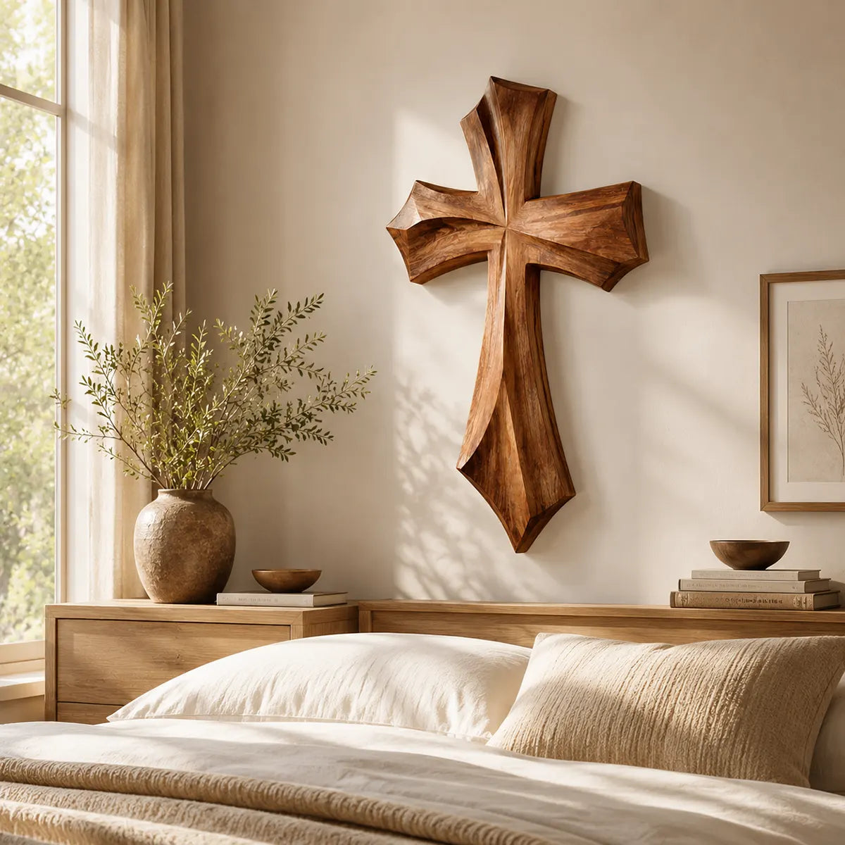 Wooden Cross Wall Art | Hand-Carved Christian Cross Wall Decor for Living Room, Prayer Room & Farmhouse Home TT006-4833