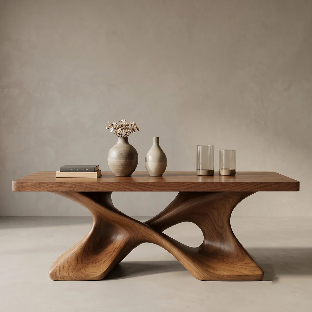 Handcrafted Solid Wood Coffee Table with Sculptural X-Base TT006-4305