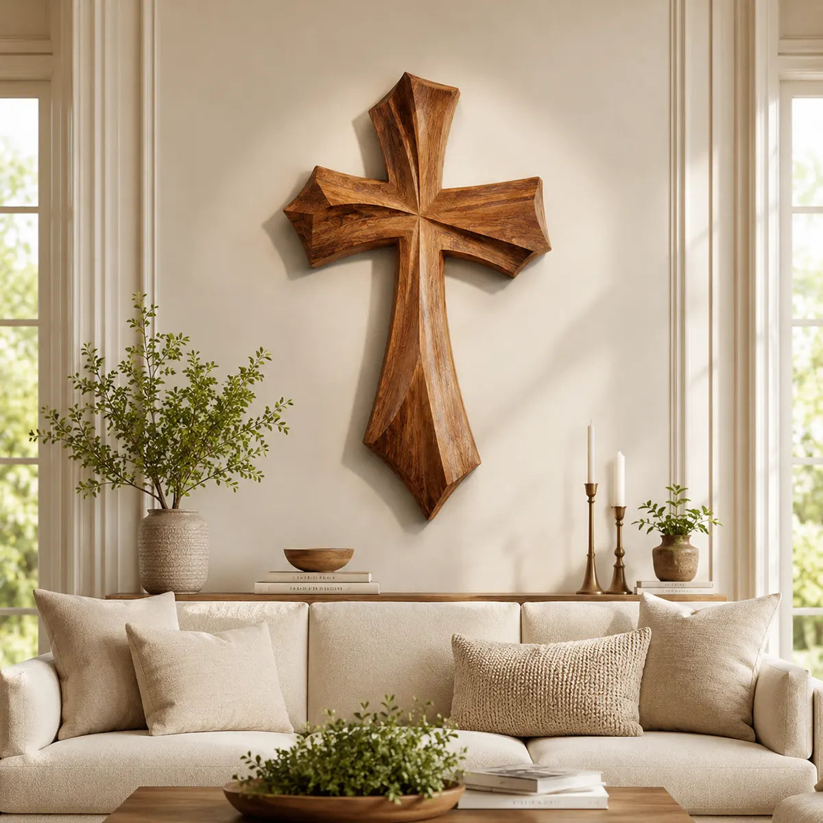 Wooden Cross Wall Art | Hand-Carved Christian Cross Wall Decor for Living Room, Prayer Room & Farmhouse Home TT006-4833