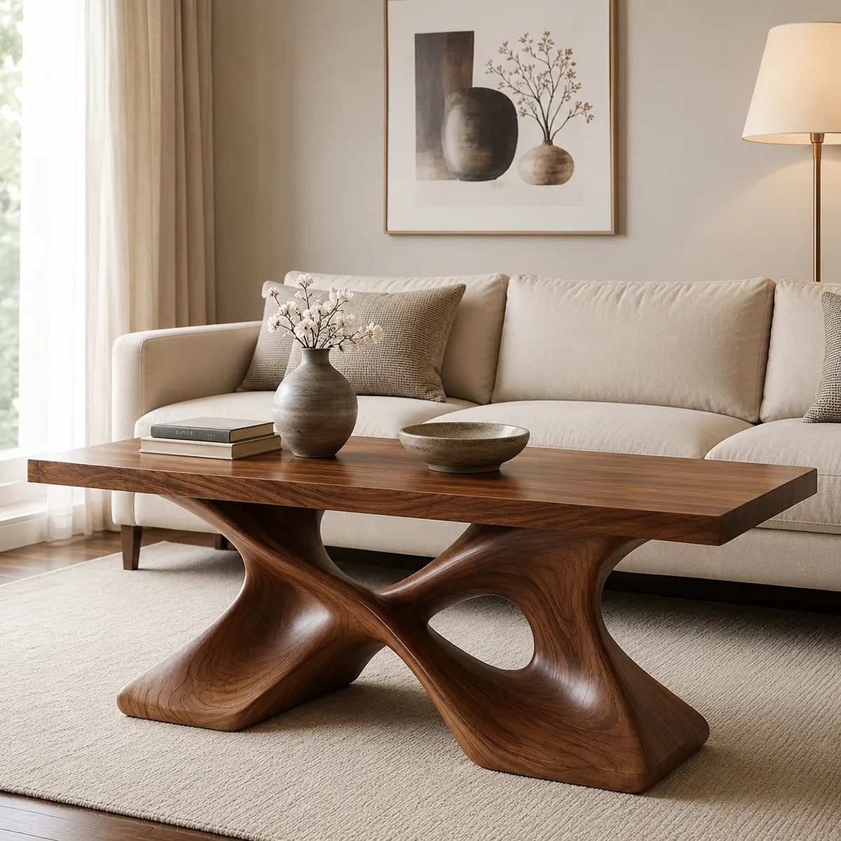 Handcrafted Solid Wood Coffee Table with Sculptural X-Base TT006-4305