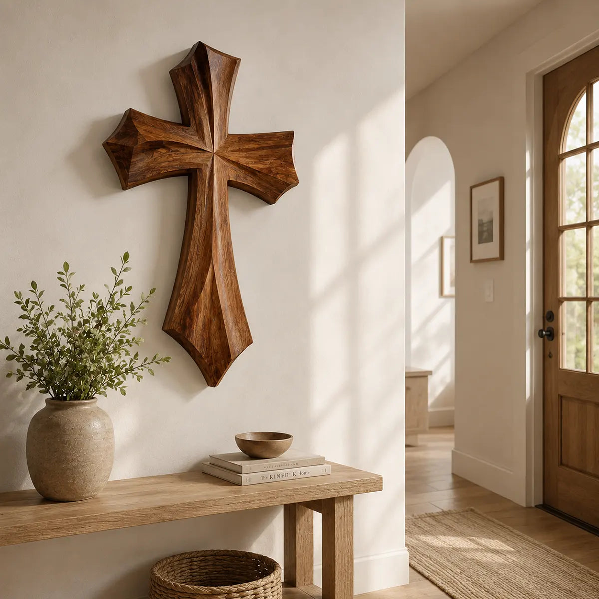 Wooden Cross Wall Art | Hand-Carved Christian Cross Wall Decor for Living Room, Prayer Room & Farmhouse Home TT006-4833